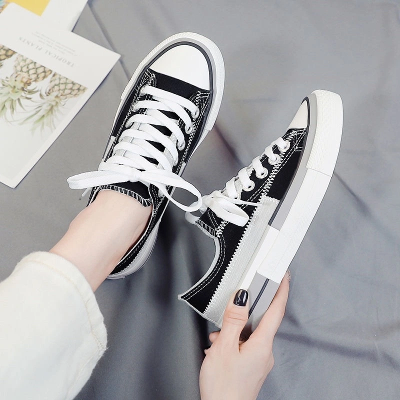 Sepatu Kanvas Wanita Import Motif Garis Tebal | Sneakers Flat Wanita Motif Simple Import Idealife40