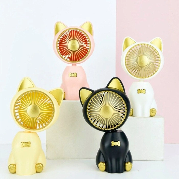 Kipas Mini Kucing Kipas Meja Kantor Duduk Cat Mini Fans Recharge + LED
