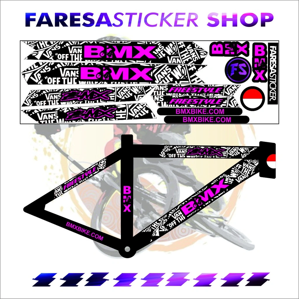 (COD) STICKER SEPEDA VARIASI BMX X VANS BW NAMA PINK SIMPLE