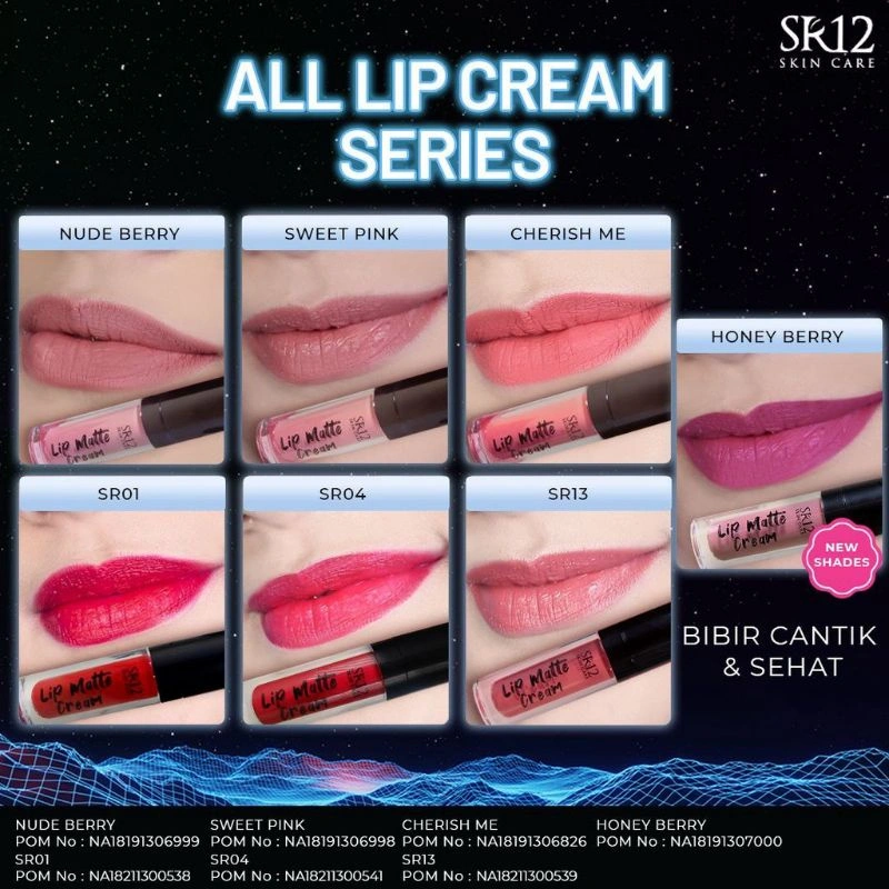 LIP CREAM SR12 DAN LIP MATTE CREAM SR12 LIPSTIK CAIR AMAN BPOM BEBAS PARABEN RINGAN DI BIBIR AWET TAHAN LAMA