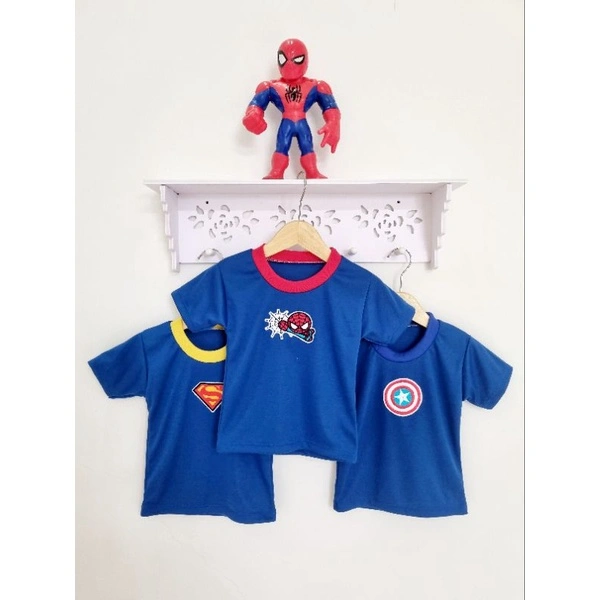 [Ecer] Atasan Kaos Distro Anak Polos Superhero Lengan Pendek Oblong Anak Katun All Size 6-12 Bulan