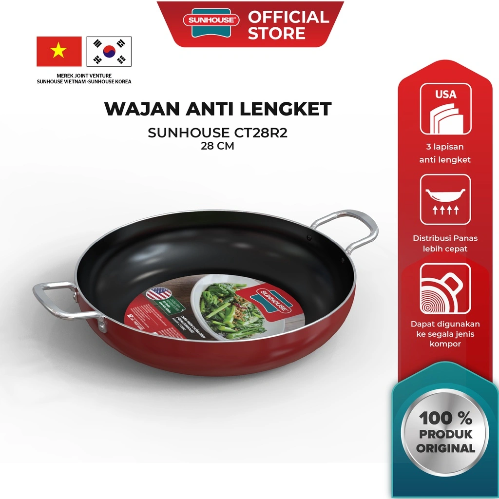 Sunhouse Wajan Penggorengan Anti Lengket 28 cm CT28R2 1 Pcs
