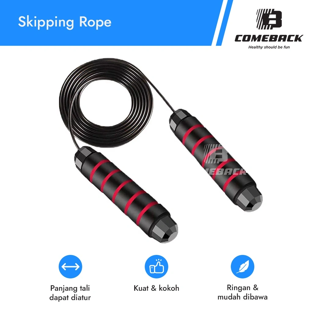 Comeback Premium Skipping Rope Lompat Tali (Rope Size 2.9m) anti slip, Latihan Alat Olahraga