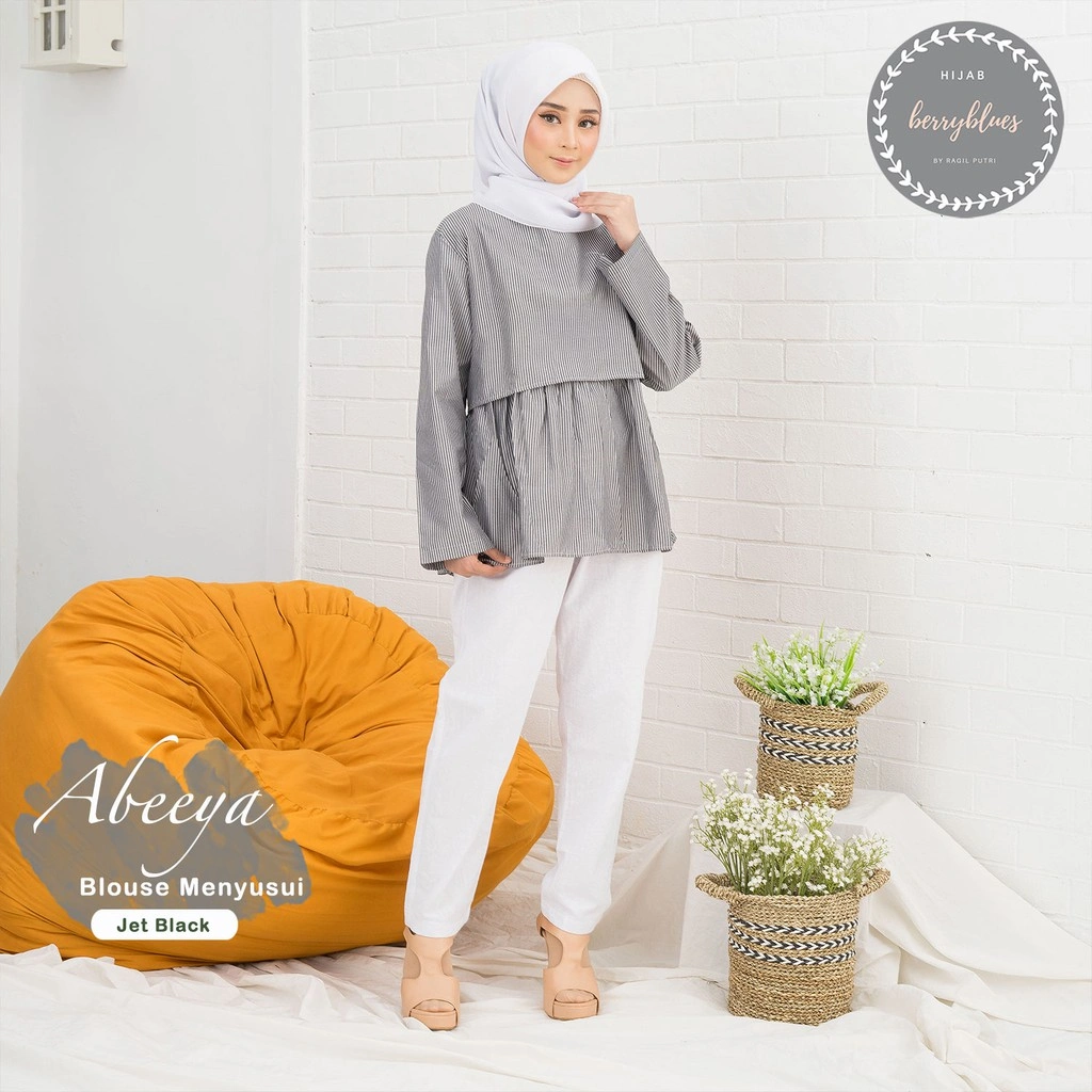 Blouse Menyusui Abeeya busui friendly bukaan bawah katun stripes lurik