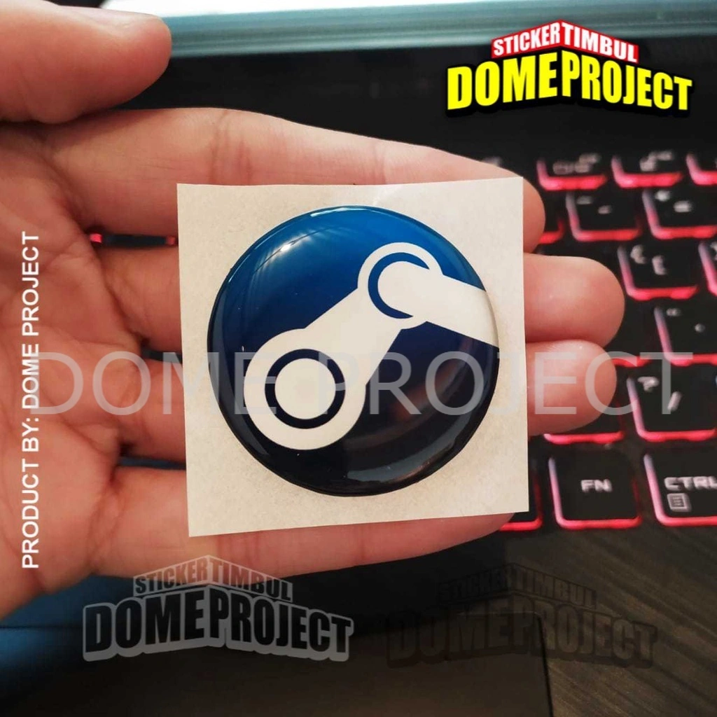 Stiker Timbul Logo Steam Emblem Lentur Bulat Diameter 4cm