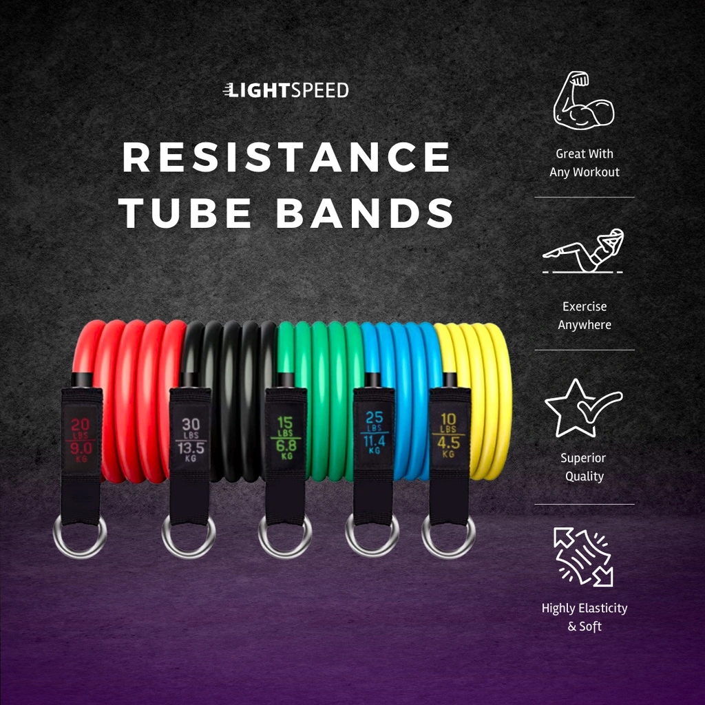 LIGHTSPEED RESISTANCE TUBE BAND / RESISTANCE 11 IN 1 SET TALI PEMBANTU GYM