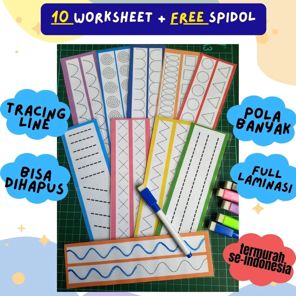 Belajar Latihan Menulis Writing Skill Pattern Pola Garis Flash Card Wipe and Clean Kartu Mainan Anak