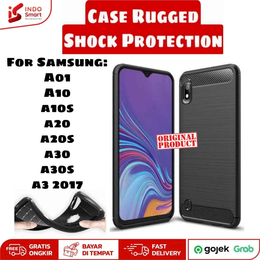 Softcase Samsung A01 A10 A10S A20 A20S A30 A30S A3 2017 Casing Ipaky Carbon Shock Rugged Protection