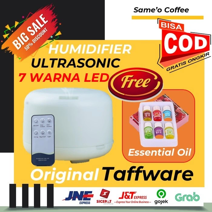 DIFFUSER HUMIDIFIER AROMATHERAPY PELEMBAB PEWANGI UDARA + 7 LED 300 ml