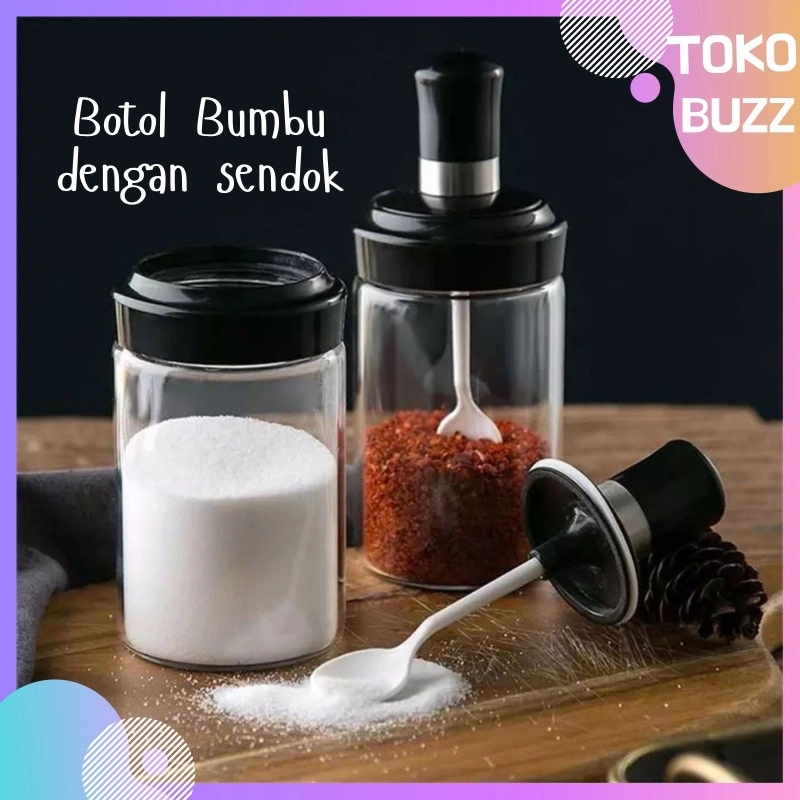 BOTOL BUMBU DAPUR Tempat Gula Garam Kaldu Jamur Perasa Micin Lada Bubuk Cabai dengan Sendok dan Penutup Murah TB-003