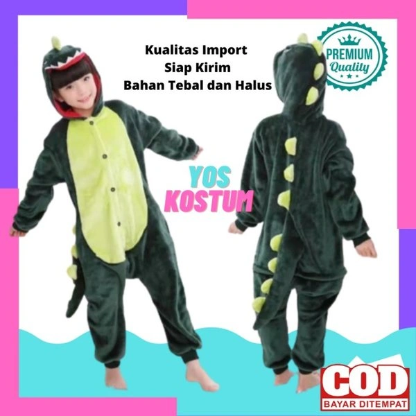 Kostum Animal Anak Dino Baju Tidur Lucu Import Onesie Dinosaurus Buaya Costum Laki Perempuan