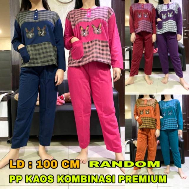 baju tidur wanita panjang PP kombi serian tua bahan kaos rayon bb max 70kg