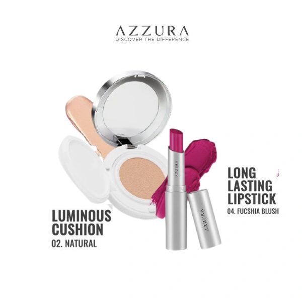 AZZURA Cushion 15G 02 Natural & AZZURA Longlasting Lipstick 04 Fuchsia Blush