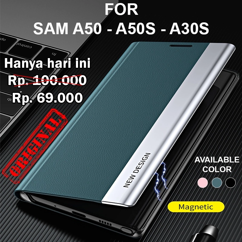FLIP COVER MAGNET case Samsung Galaxy A50 - A50s - A30s softcase casing hp leather stand kulit