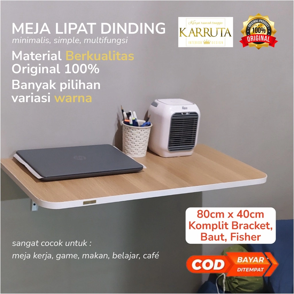 Meja Belajar Lipat Dinding Multifungsi 40x80cm | Meja Siku Dinding Bracket | Meja Kerja | Meja Belajar Anak | Meja Game | Meja Makan Modern | Meja Hemat Ruang Furniture Minimalis