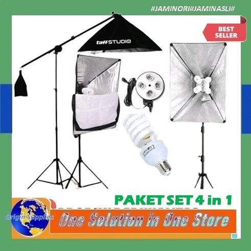 4 in 1 SOFTBOX E27 50x70cm + Light Stand Lampu Studio Soket Payung Lighting Reflektor Soft Box Bohlam Youtuber Key Light