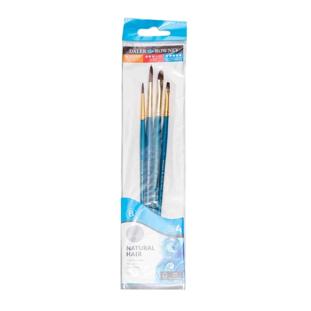 Daler Rowney Simply Watercolor Natural Brush Set 4pcs