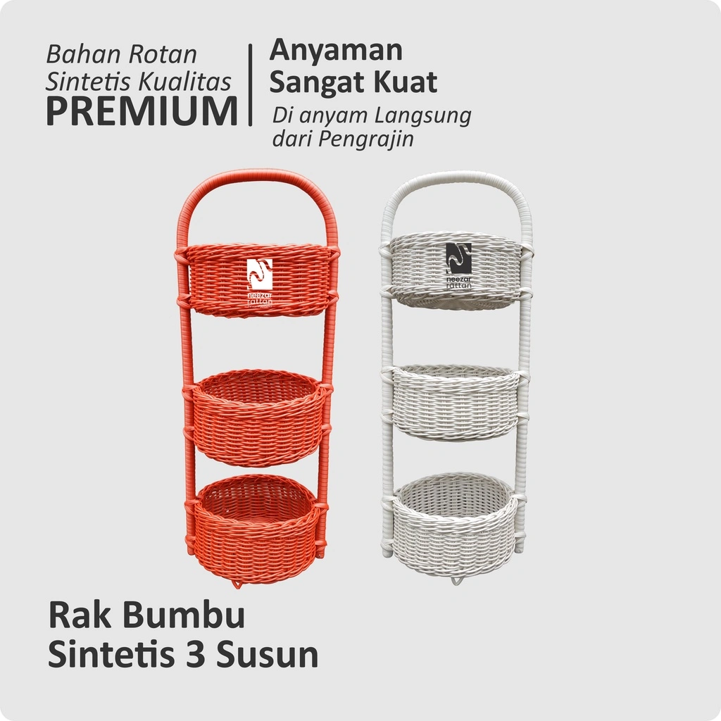 PROMO Tempat Rak bumbu bawang telur rotan sintetis 3 2 susun