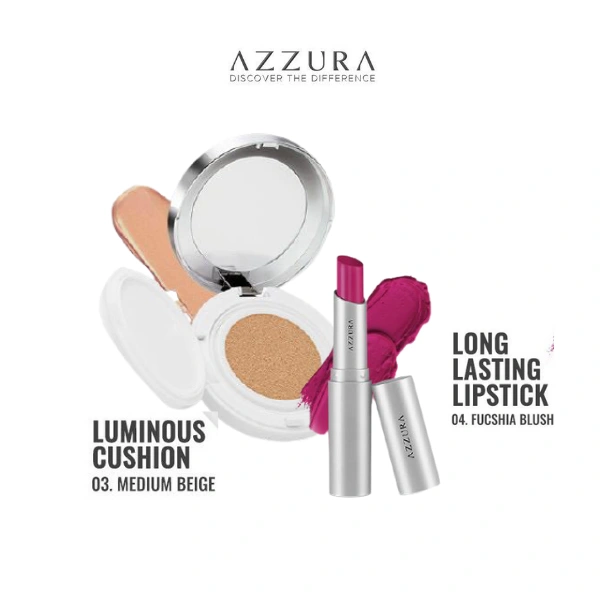 AZZURA Cushion 15G 03 Medium Beige & AZZURA Longlasting Lipstick 04 Fuchsia Blush