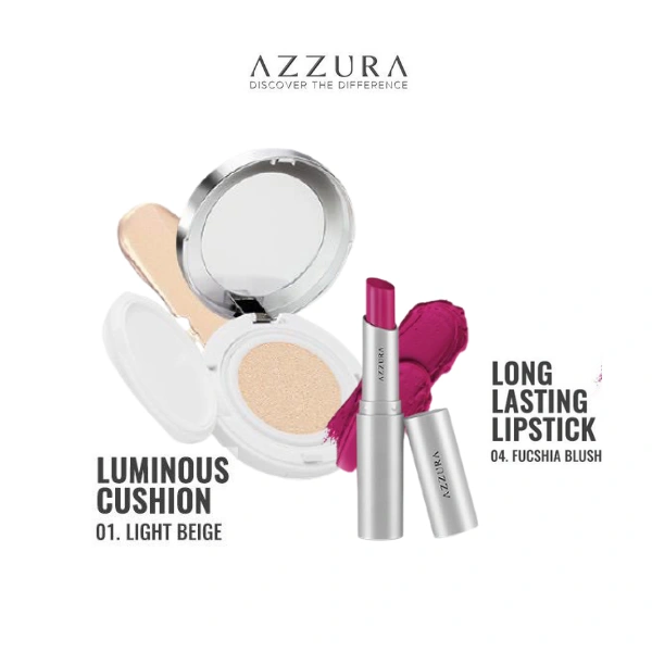 AZZURA Cushion 15G 01 Light Beige & AZZURA Longlasting Lipstick 04 Fuchsia Blush