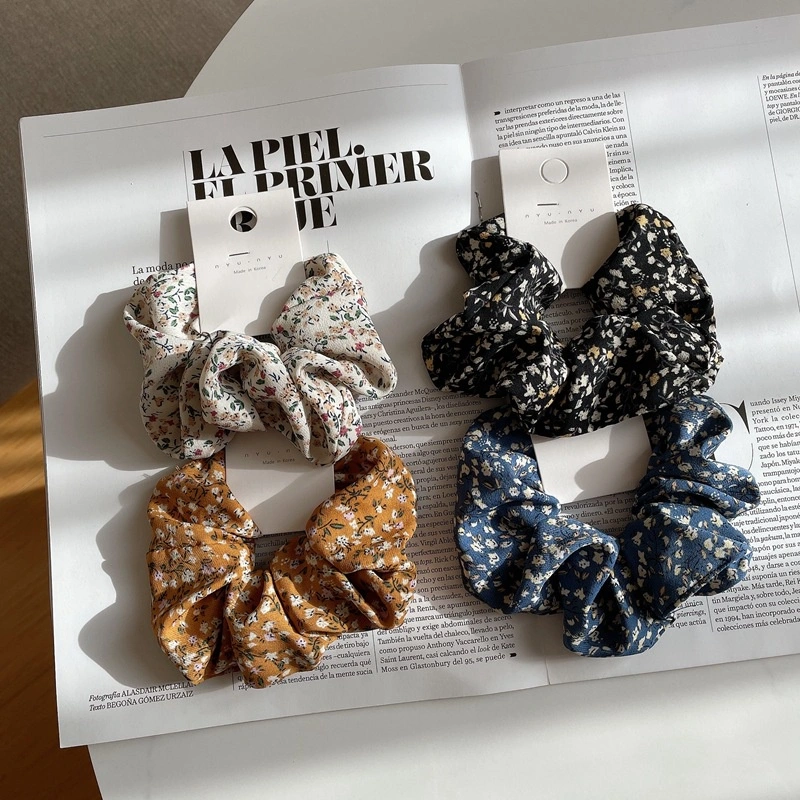 [CUCI GUDANG] SCRUNCHIE SUMMER KAIN MOTIF BUNGA RETRO SCRUNCHIES WARNA POLOS COTTON BIG BESAR IKAT KARET RAMBUT AKSESORIS ELEGAN KOREA HAIR TIES FLOWER PATTERN RIBBON ACCESSORIES
