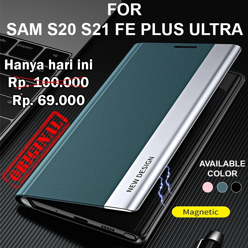 FLIP COVER MAGNET case Samsung Galaxy S21 FE - S20 - S21 Plus - Ultra softcase casing hp leather stand kulit