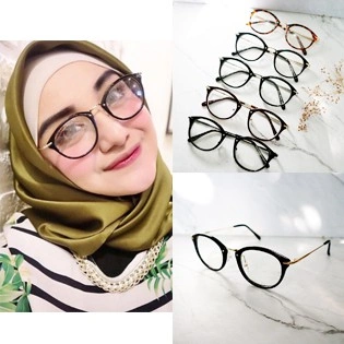 Frame kacamata bulat + kacamata minus/cyl/baca(+) antiradiasi UV komputer dan smartphone
