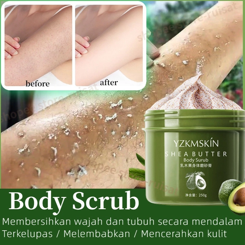 Lulur pemutih badan Scrub wajah 250g Scrub badan Peeling Kulit Ayam Exfoliating  Whitening Shea Butter Scrub whitening body lotion  Memberi nutrisi pada kulit