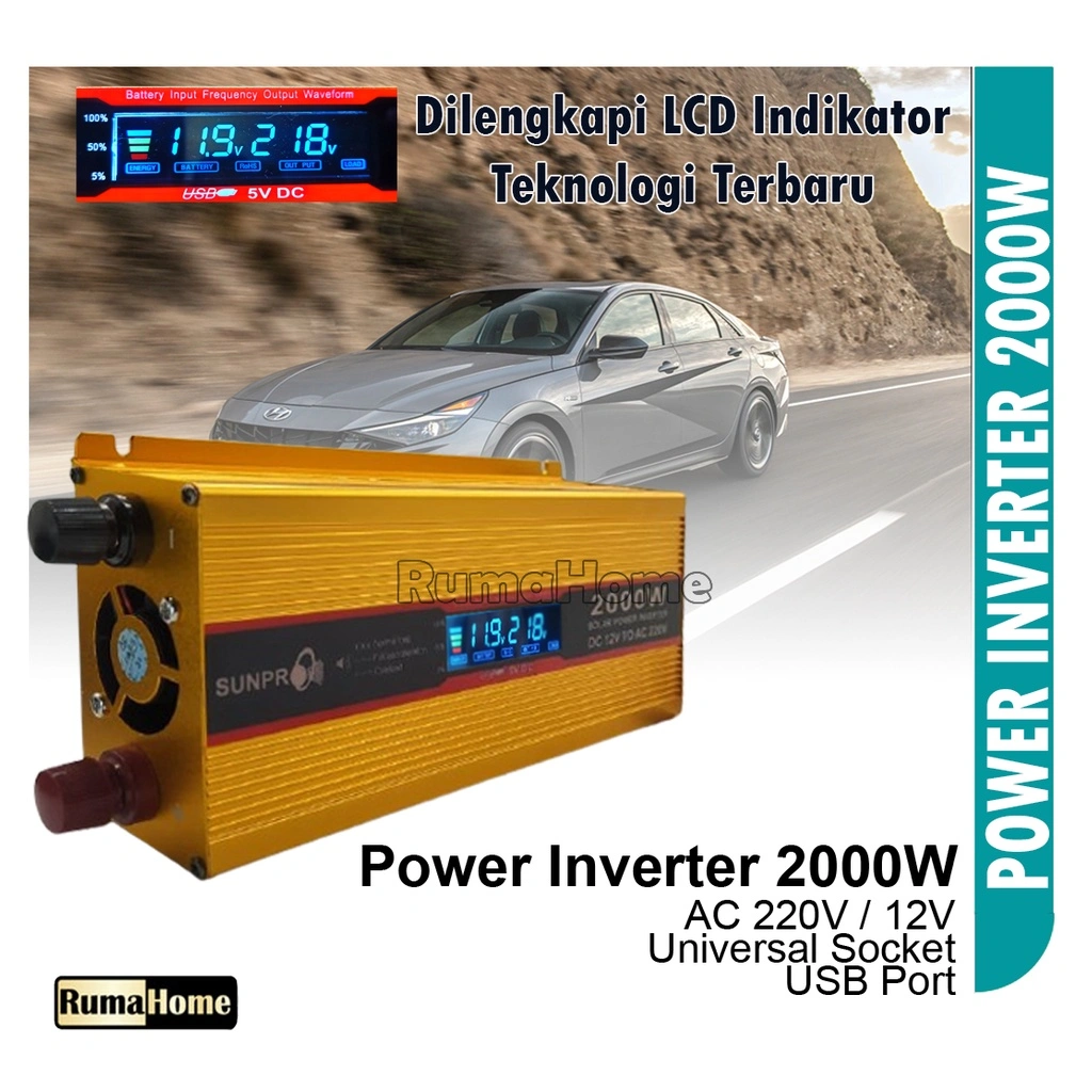 Power INVERTER PI-2000watt dan 3000watt DC 12V TO AC 220V  DENGAN LCD TERBARU