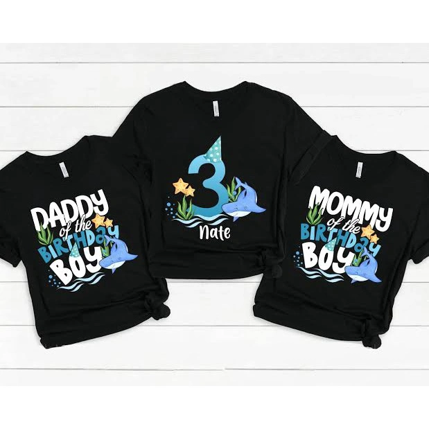 Herlin Collection_Kaos Couple Keluarga Birthday/Ultah Boy Tema Ocean Blue Sea Paus Angka