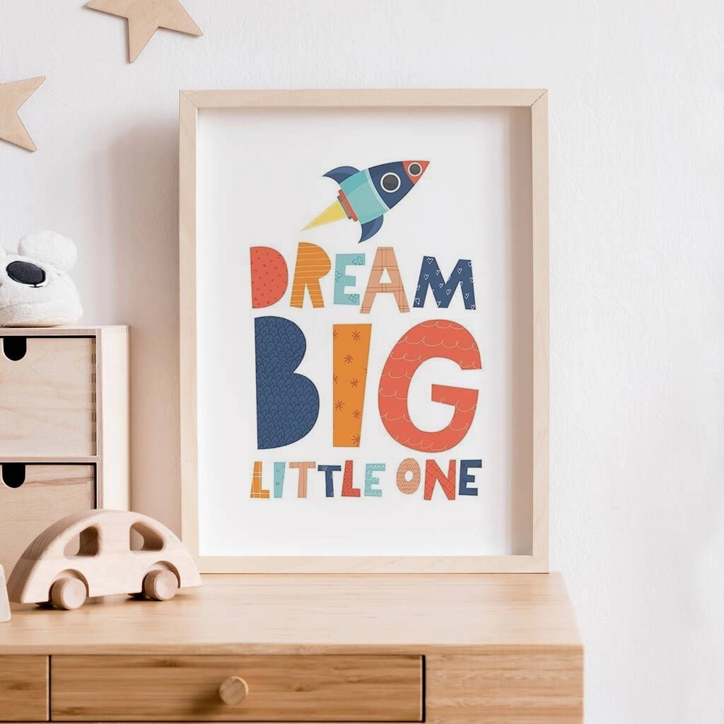 Dream Big Little One Pajangan Dinding Kamar Anak Pigura Kayu Dekorasi Kamar Anak