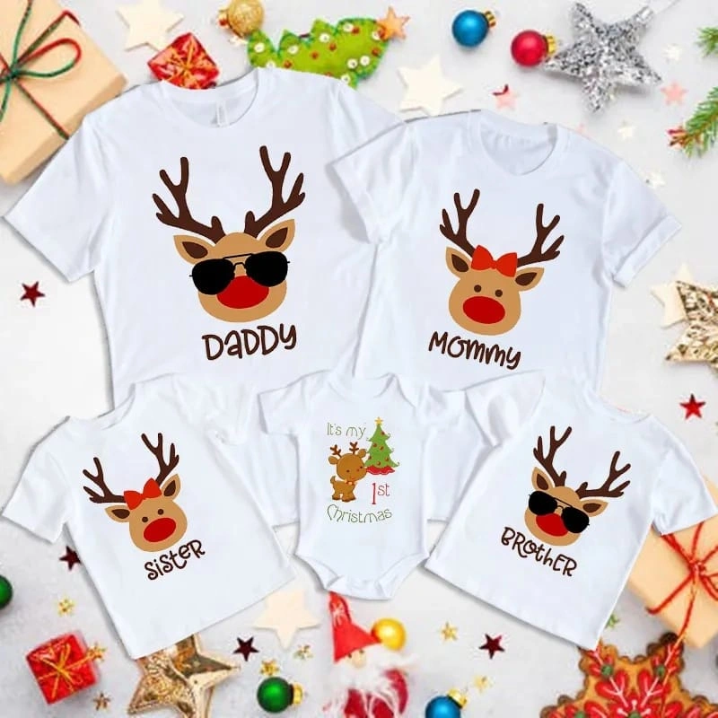 Herlin Collection_Kaos Couple Keluarga Christmas NATAL Kepala Tanduk Rusa Keren_Kaos Atasan Anak dan Dewasa