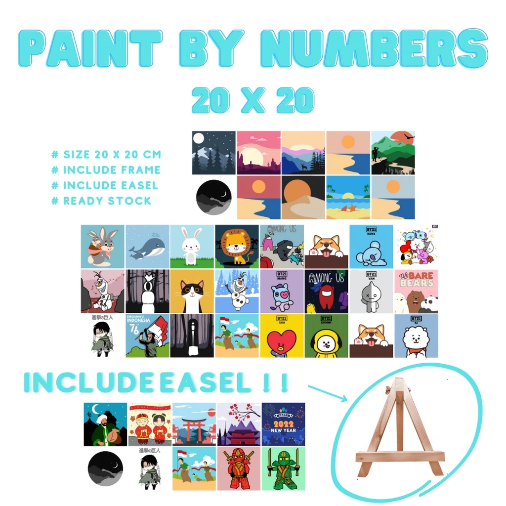 [TERMASUK EASEL] DIY Paint by Number Kit by Cocoart.id | Canvas Lukis Set | Easel Lukisan