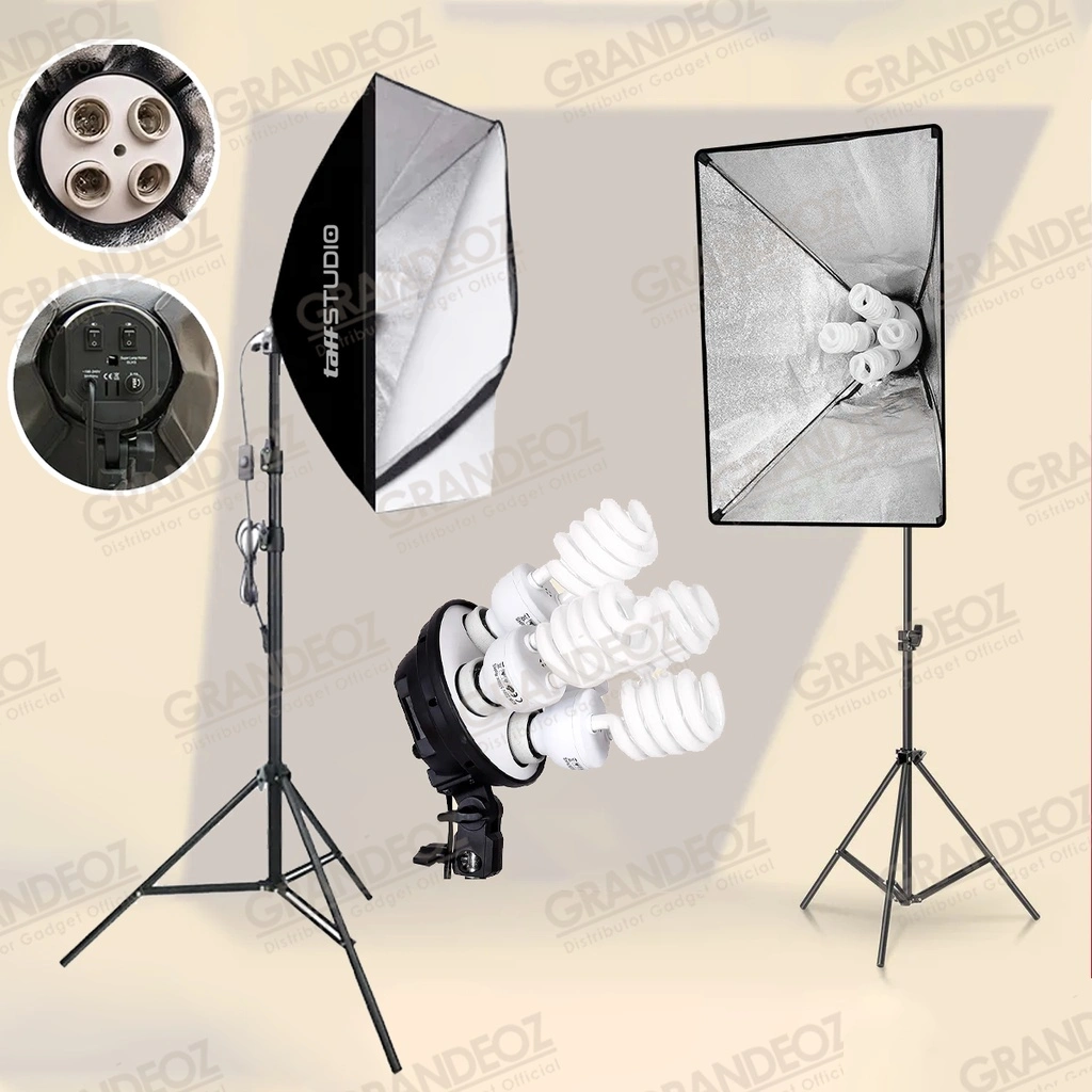PAKET SOFTBOX 4 SOKET + STAND LAMPU SOFT BOX STUDIO VIDEO LIVE STREAMING FOTO PRODUK REVIEW