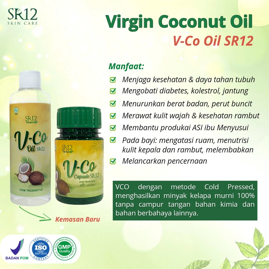 VCO OIL SR12 MINYAK KELAPA MURNI VIRGIN COCONUT OIL IMUN BOOSTER UNTUK KESEHATAN DAN KECANTIKAN