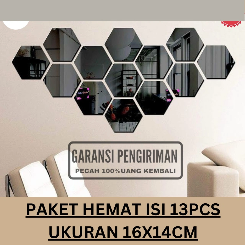 MINIMALY12 Cermin Tempel Dinding (1 paket isi 13 pcs ukuran 16x14cm) Kaca Cermin Aesthetic Kaca Dinding Cermin Dinding Cermin Full Body Hiasan Kamar Aesthetic