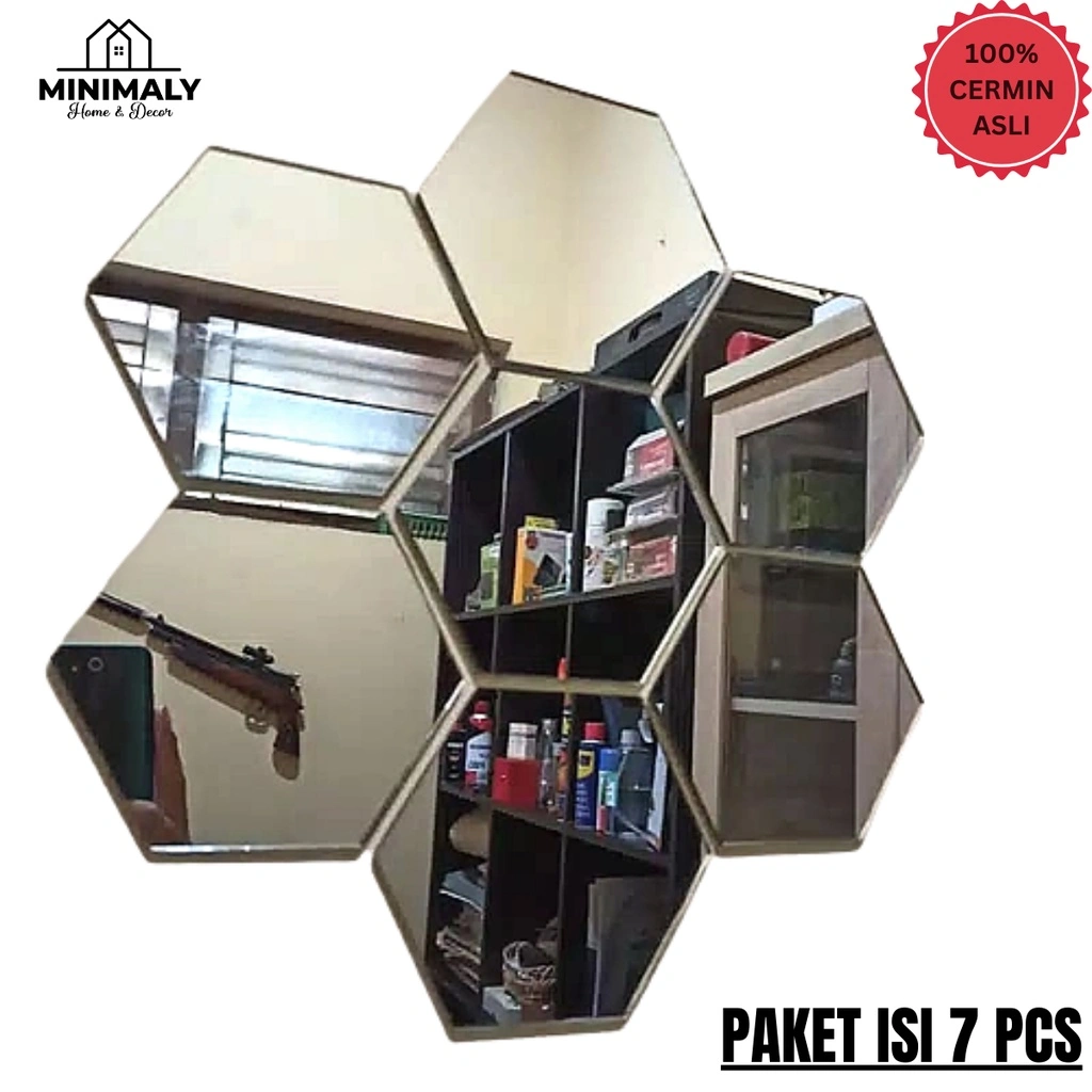 MINIMALY11 Kaca cermin Aesthetic (PAKET ISI 7 PCS) Kaca Aesthetic Kamar Hiasan Dinding Aesthetic Cermin Tempel Dinding Cermin hexagonal Hiasan Kamar Aesthetic cermin full Body