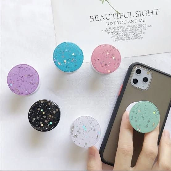 NEW POP SOCKET GLITTER holder griptok hp dudukan pengangga aksesoris handphone ring stand iring terbaru