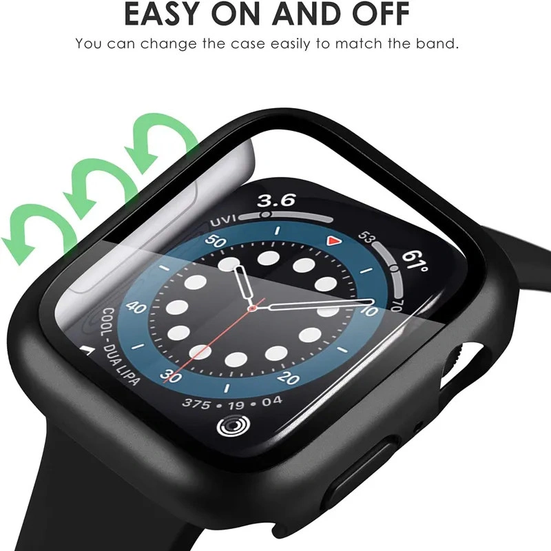 Hoerrye 2pcs Case Apple Watch Anti Gores Temepred Glass 2in1 Casing iWatch Series Jam Tangan Smartwatch Pelindung Layar