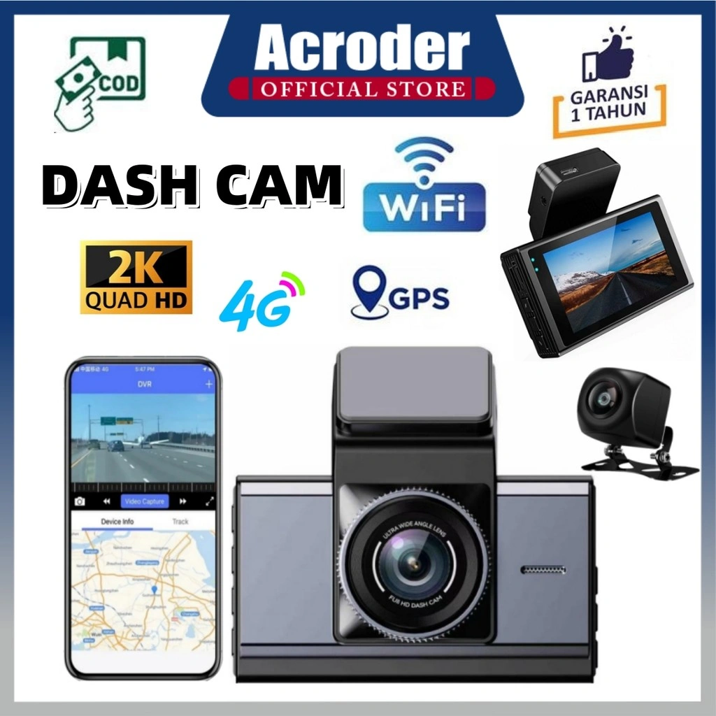 Acroder 4G Dashcam Mobil A302 2K UHD Night Vision WIFI GPS Real Time View 24 Hours Parking Monitor