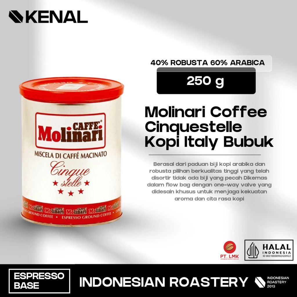 Molinari Coffee Cinquestelle Kopi Italy Bubuk 250 Gr