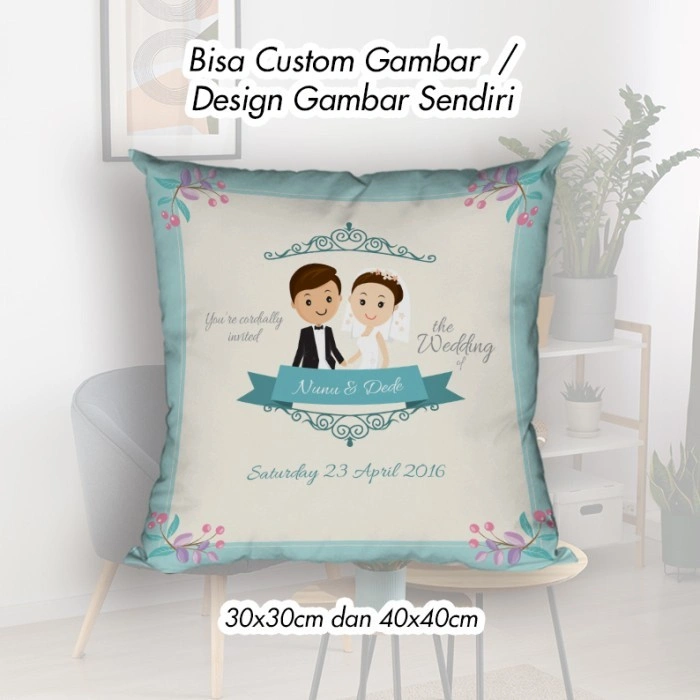 Happy Wedding Hanya Custom Nama dan Tgl 001 - ini bukan link Bantal Custom, Tapi bisa Custom Bantal/ Bantal Sofa/ Bantal Dekorasi
