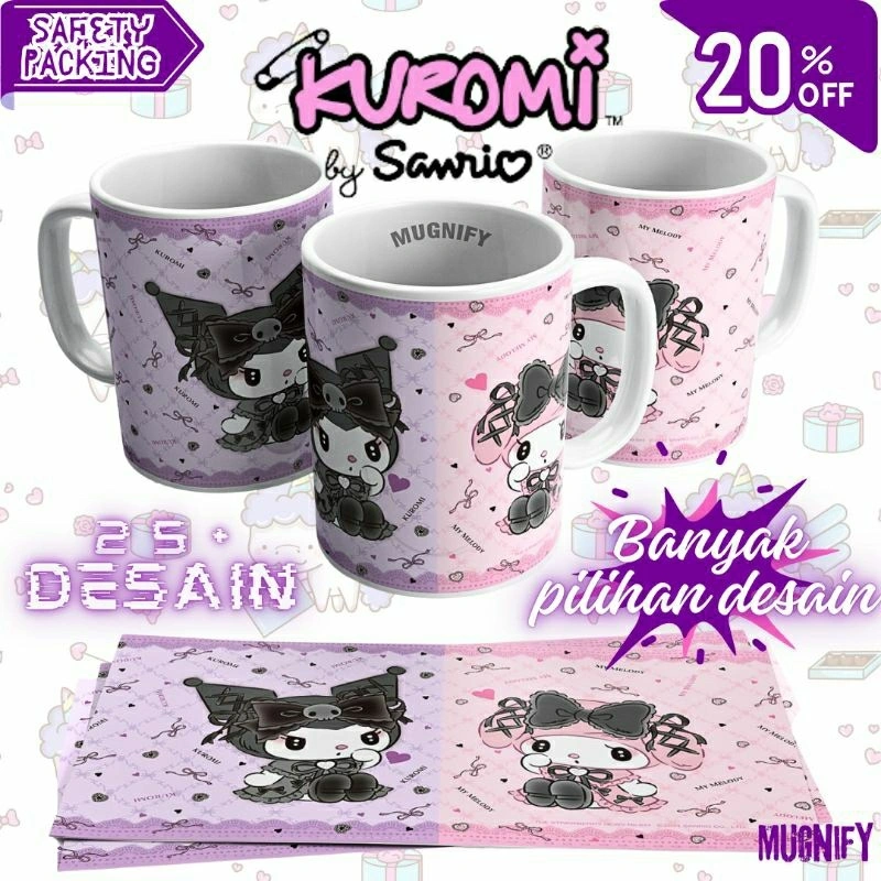 Gelas Mug Foto Kuromi Custom | Hadiah Spesial untuk Anak, Saudara, Teman