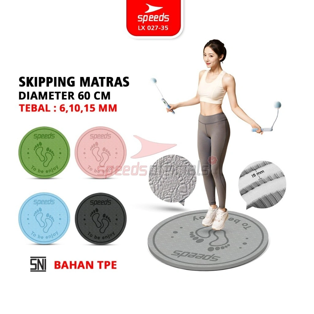 SPEEDS Matras Lompat Tali TPE Skipping Mat 6-10-15mm Lingkaran Olahraga Fitness Jumping Mat Empuk Anti Slip 027-35