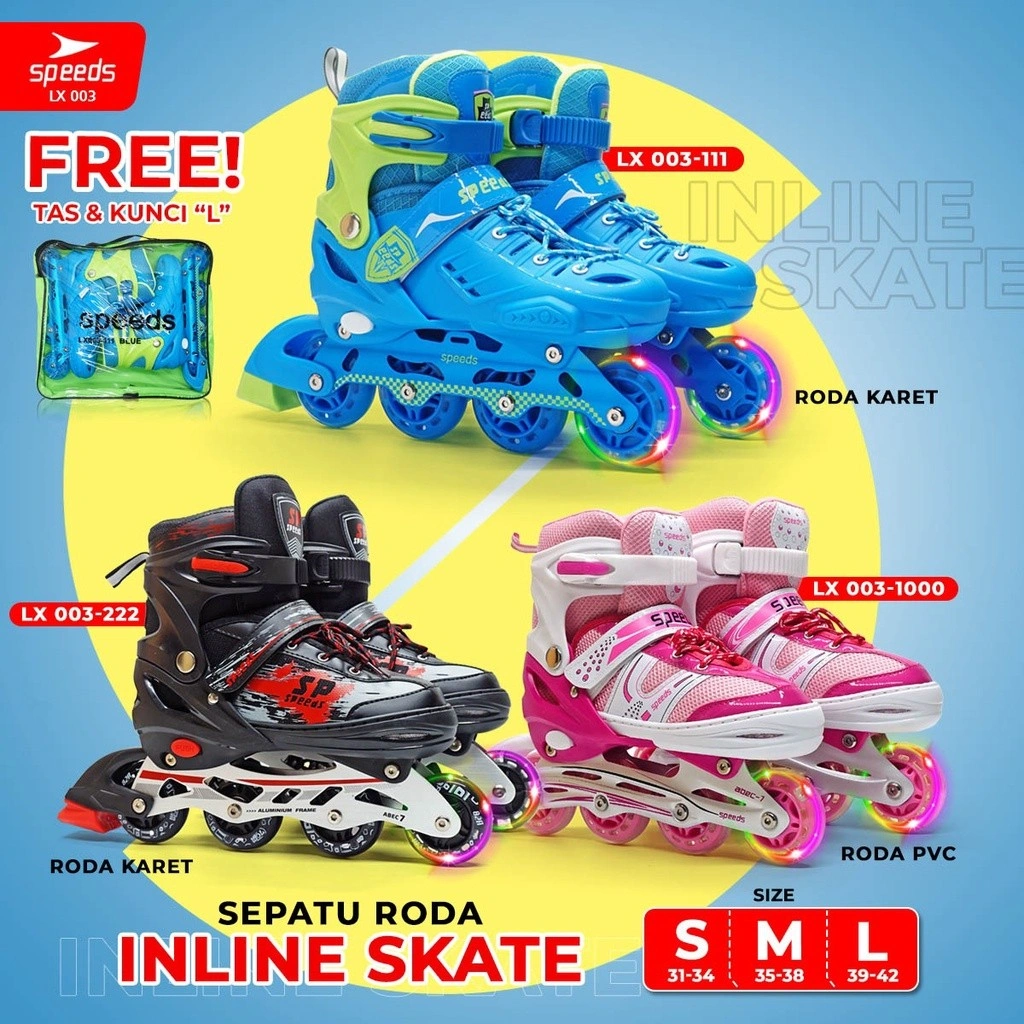 SPEEDS Sepatu Roda Skate Anak dan Dewasa Inline Roda Full Karet PU Roller Skate 003-111