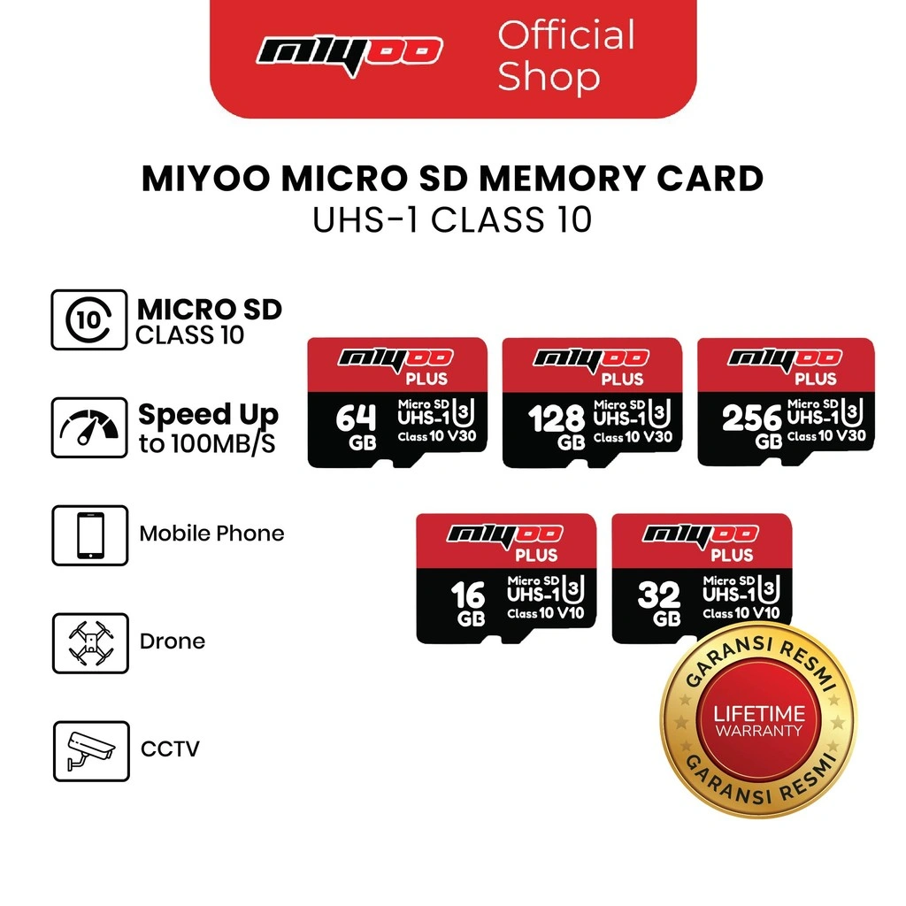 Miyoo Memory Card Micro SD Card Class10 UHS-1 V30 V10 80MB/s Real Speed dan Capasity 64GB 128GB 32GB 16GB