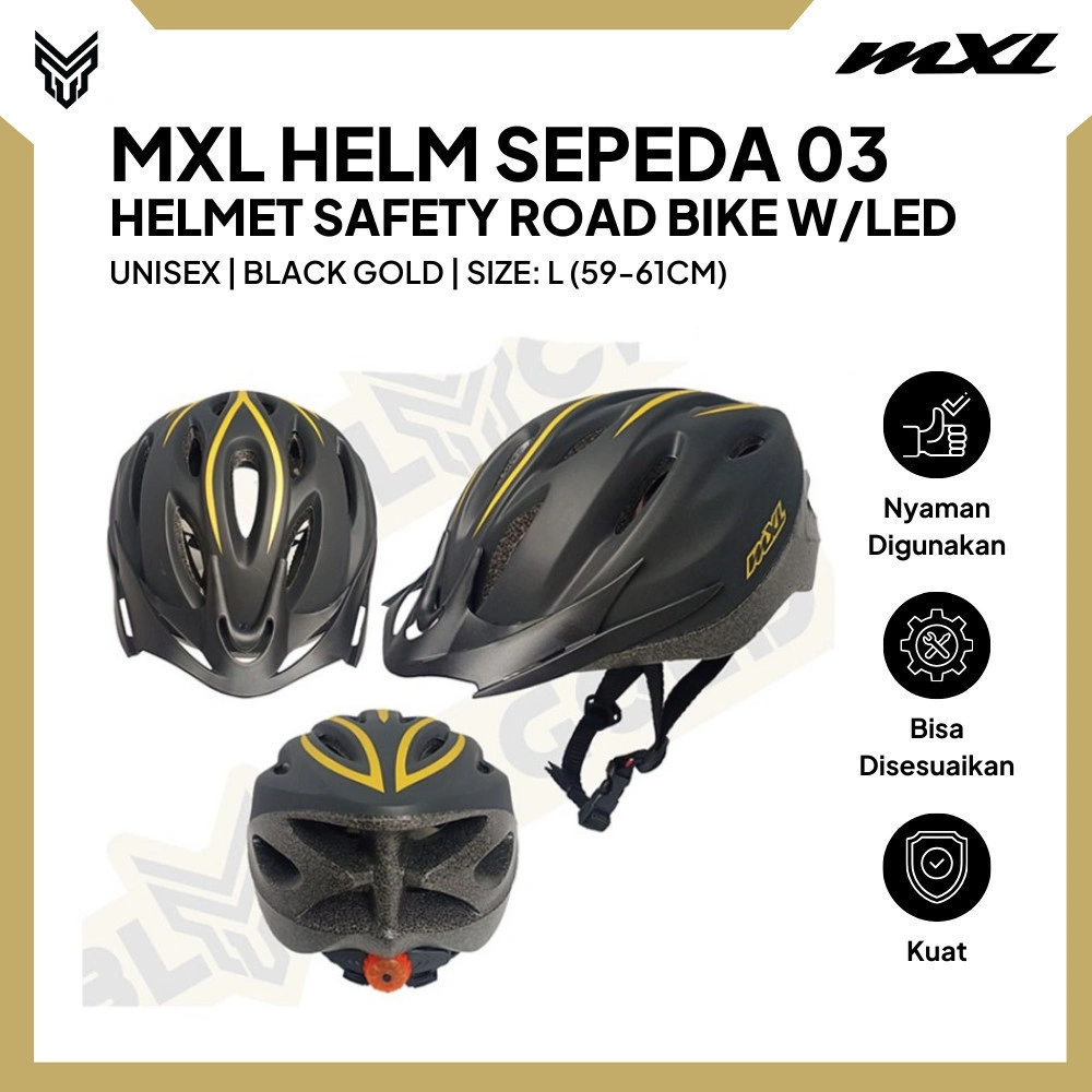 MXL Helm Sepeda dengan LED Bicycle Helmet 03 Black Gold Pelindung Kepala Unisex Cycling