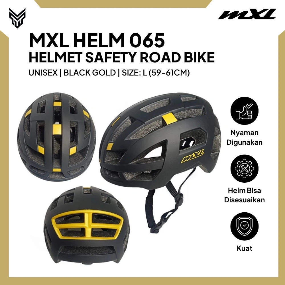 MXL Helm 065 Black-Gold - Pelindung Kepala Safety Road Bike Unisex