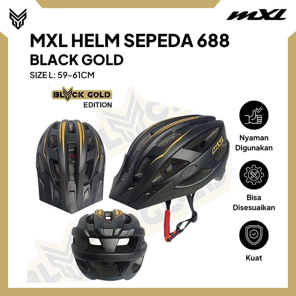 MXL Helm Sepeda 688 Black Gold - Helm Sepeda Dewasa Unisex, Nyaman Digunakan, Kuat