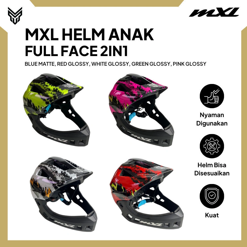 MXL Helm Sepeda Anak Fullface 2in1 - Helm Sepeda Push Bike BMX Inline Skate Nyaman Digunakan